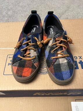 Sperry Plaid Wool Low-Top Sneaker in Blue, Orange, Gray
